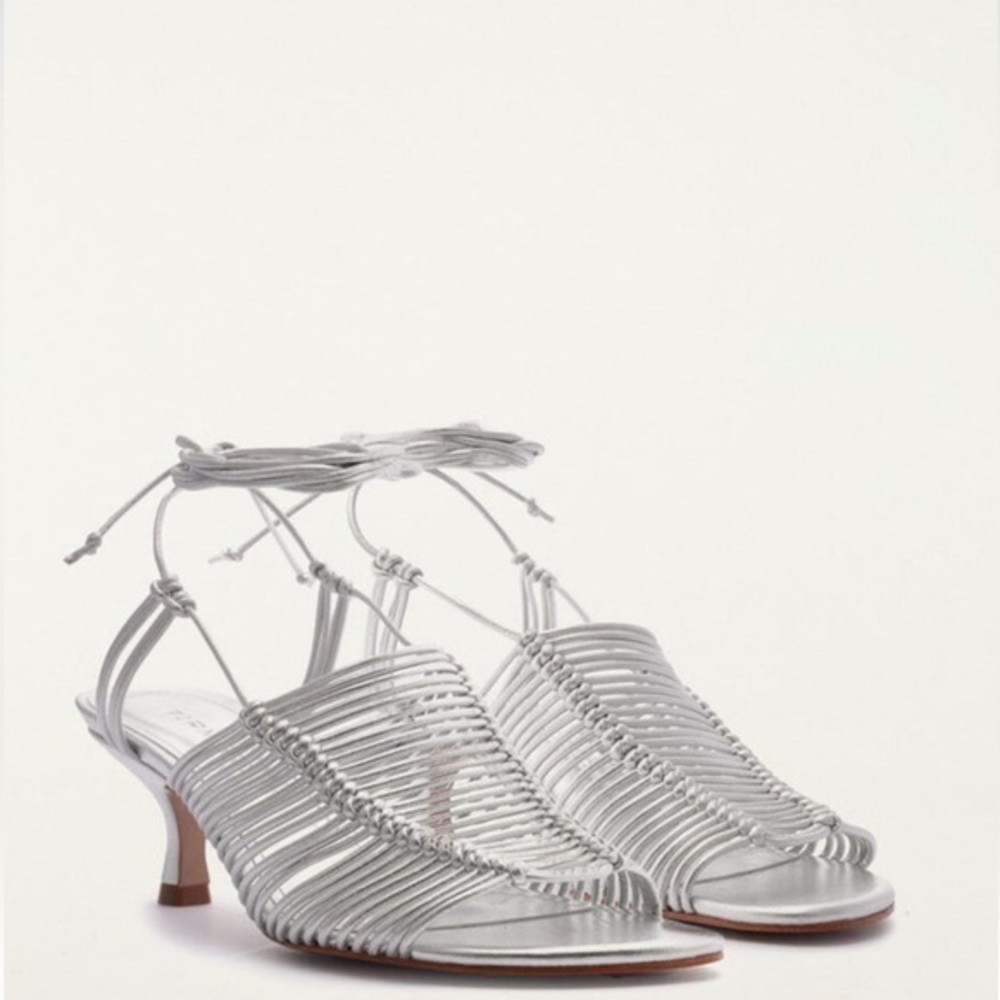 Farm Rio Silver Macrame Heeled Sandal Size 11